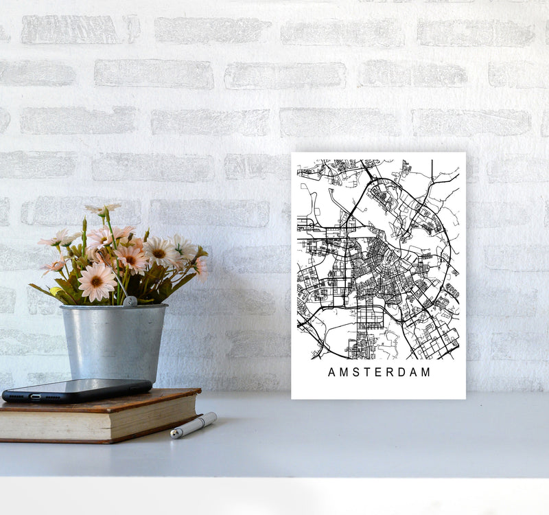 Amsterdam Map Art Print by Pixy Paper A4 Black Frame
