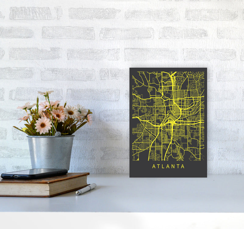 Atlanta Map Neon Art Print by Pixy Paper A4 Black Frame