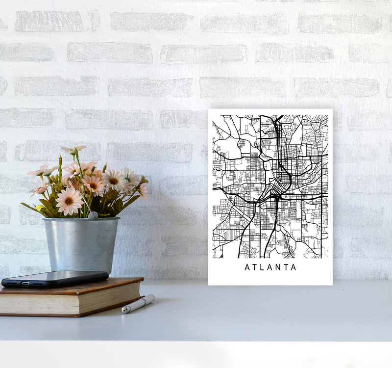 Atlanta Map Art Print by Pixy Paper A4 Black Frame
