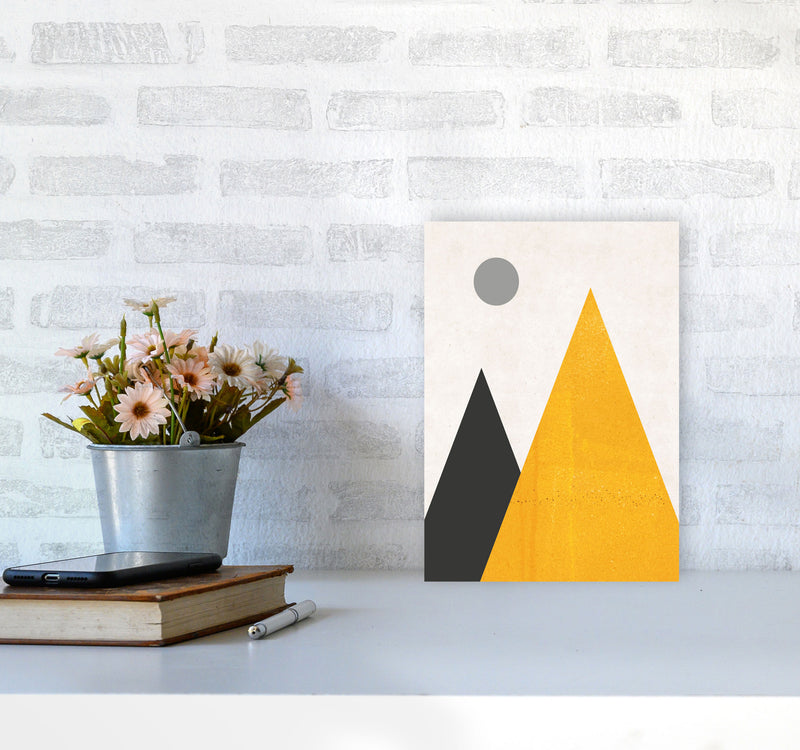 Mountains and moon mustard Art Print by Pixy Paper A4 Black Frame