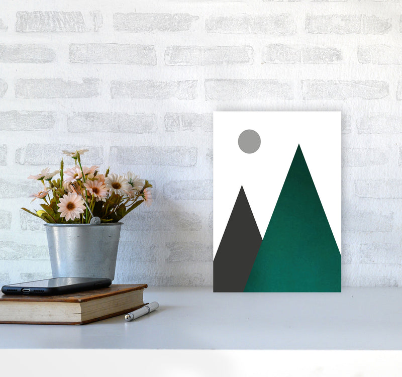 Mountains and moon emerald Art Print by Pixy Paper A4 Black Frame