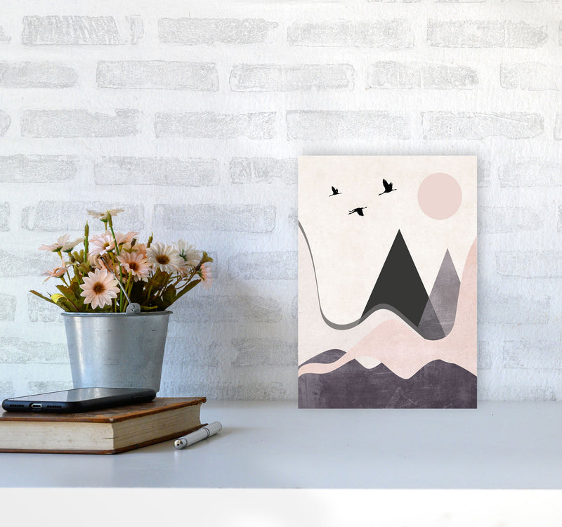 Hills and mountains pink cotton Art Print by Pixy Paper A4 Black Frame