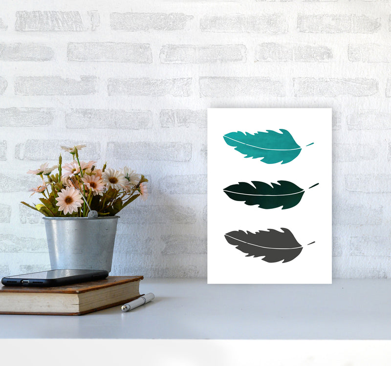 Feathers Emerald Art Print by Pixy Paper A4 Black Frame