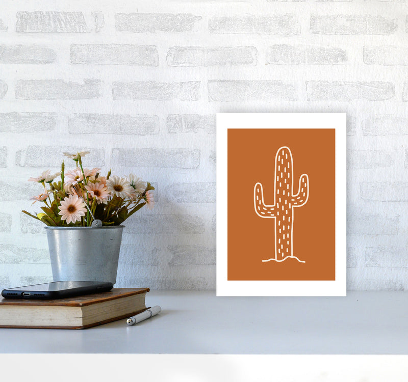 Autumn Cactus Burnt Orange abstract Art Print by Pixy Paper A4 Black Frame