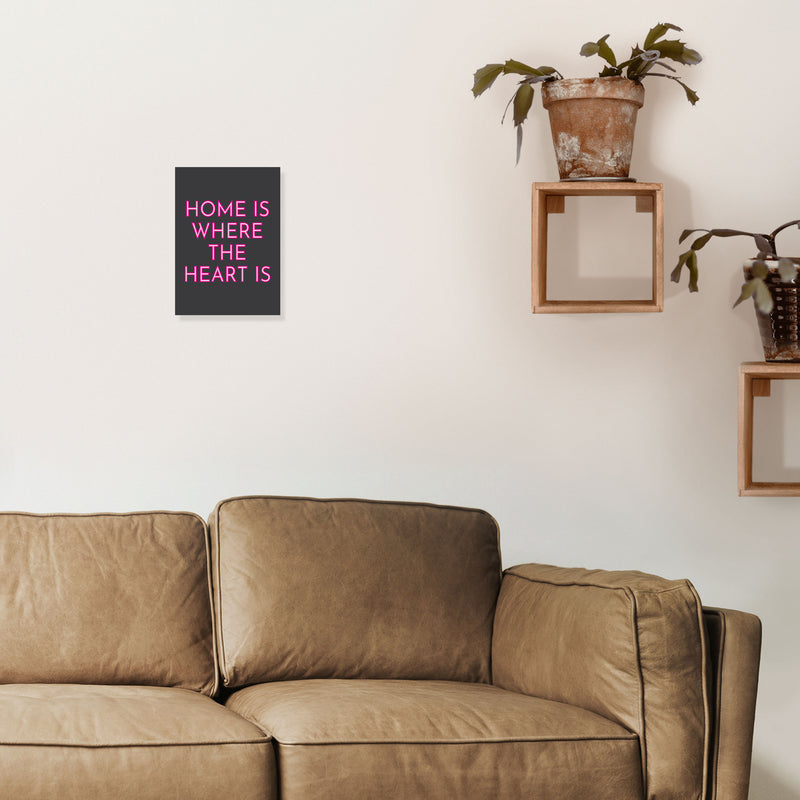 Home Is Where The Heart Is Neon Art Print by Pixy Paper A4 Black Frame