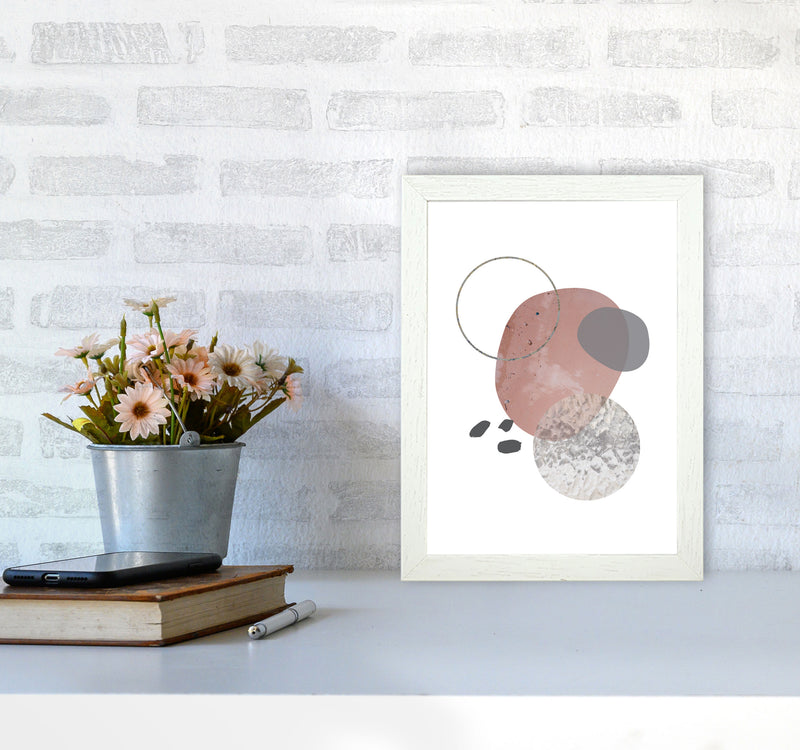 Peach, Sand And Glass Abstract Shapes Modern Print A4 Oak Frame