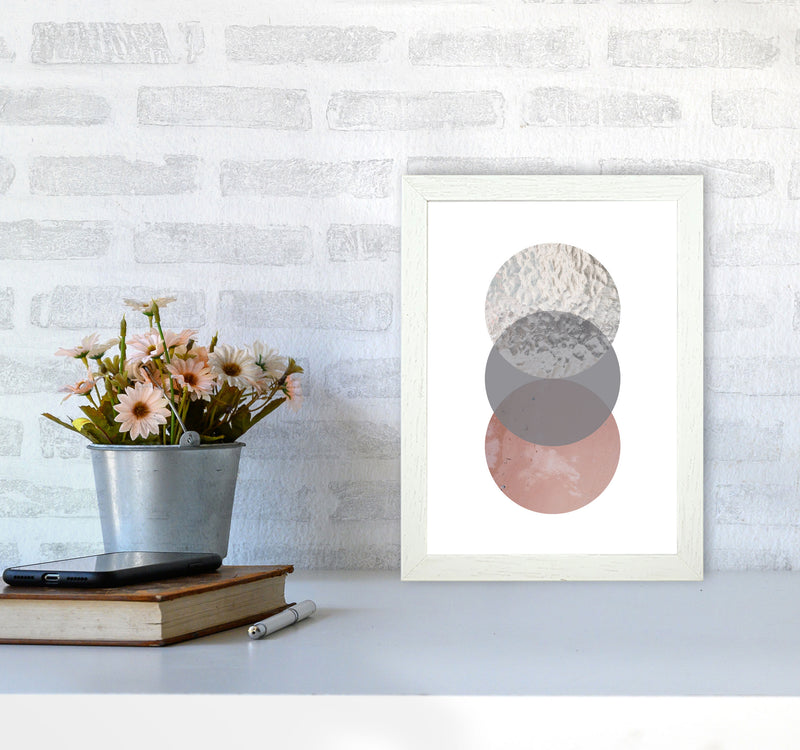 Peach, Sand And Glass Abstract Circles Modern Print A4 Oak Frame