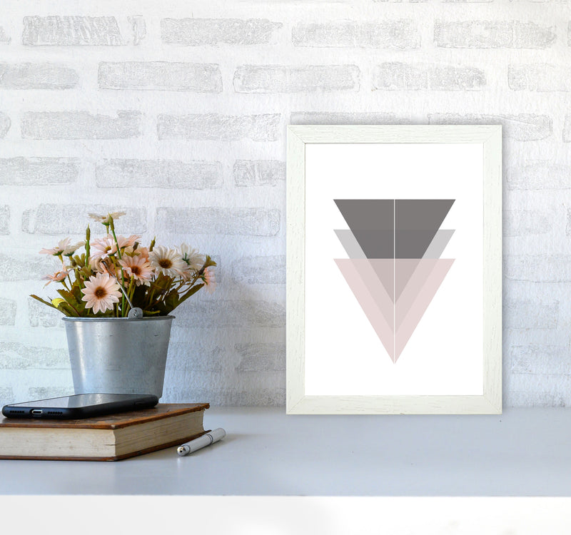 Black, Grey and Pink Abstract Triangles Modern Print A4 Oak Frame