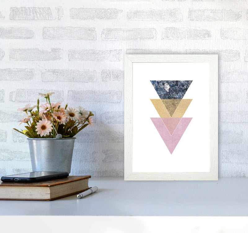 Blue, Gold And Pink Abstract Triangles Modern Print A4 Oak Frame