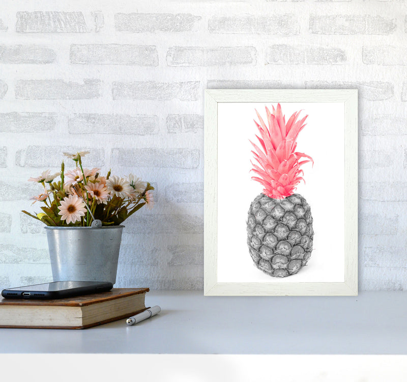 Black And Pink Pineapple Abstract Modern Print, Framed Kitchen Wall Art A4 Oak Frame