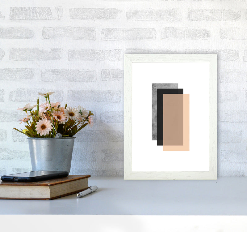 Peach And Black Abstract Rectangles Modern Print A4 Oak Frame