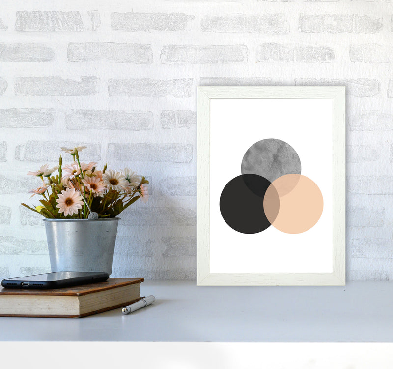 Peach And Black Abstract Circles Modern Print A4 Oak Frame