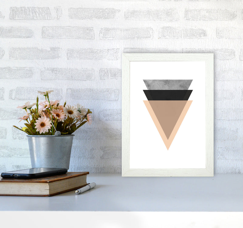 Peach And Black Abstract Triangles Modern Print A4 Oak Frame