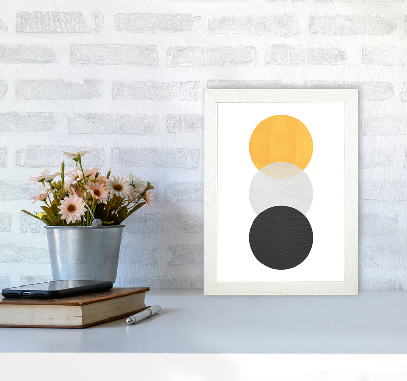 Yellow And Black Abstract Circles Modern Print A4 Oak Frame