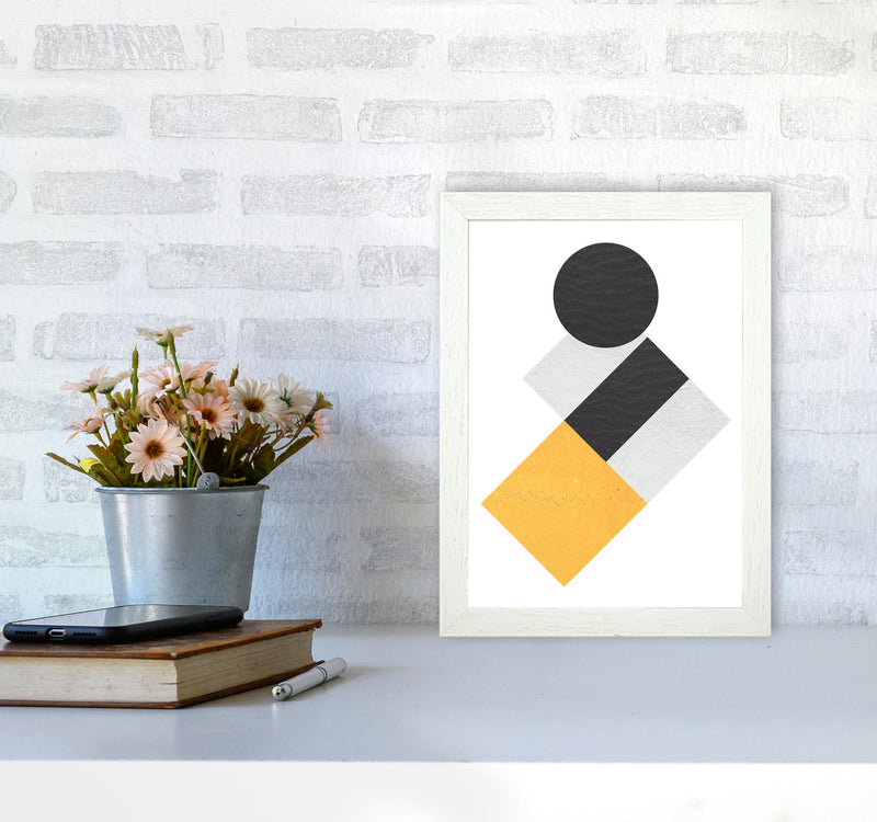 Yellow And Black Abstract Circles And Squares Modern Print A4 Oak Frame