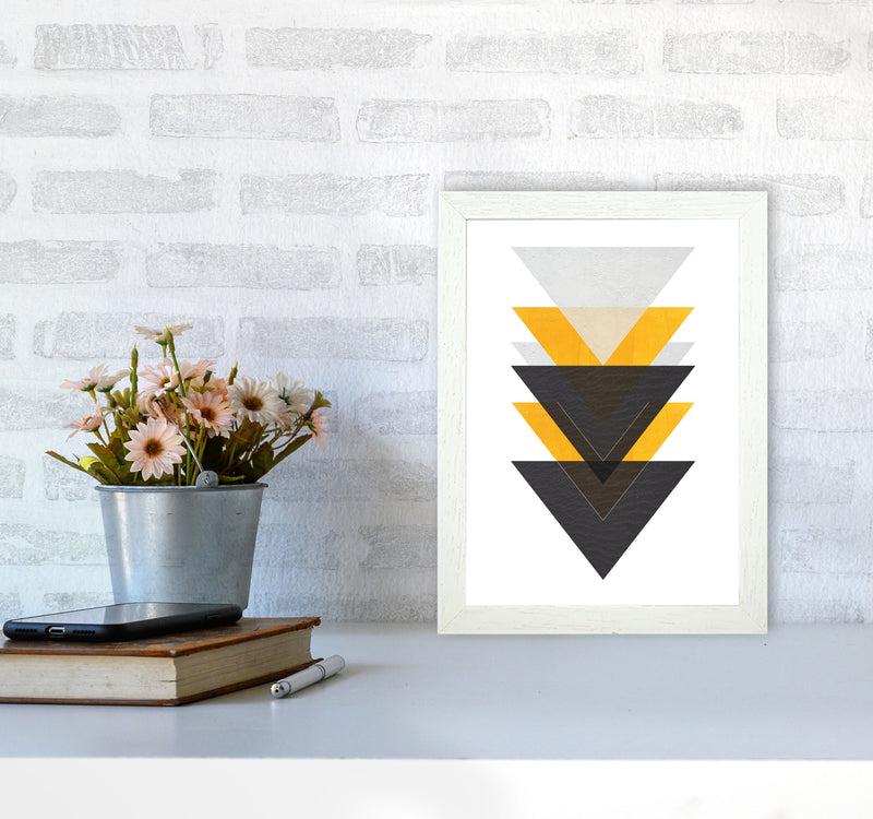 Yellow And Black Abstract Triangles Modern Print A4 Oak Frame