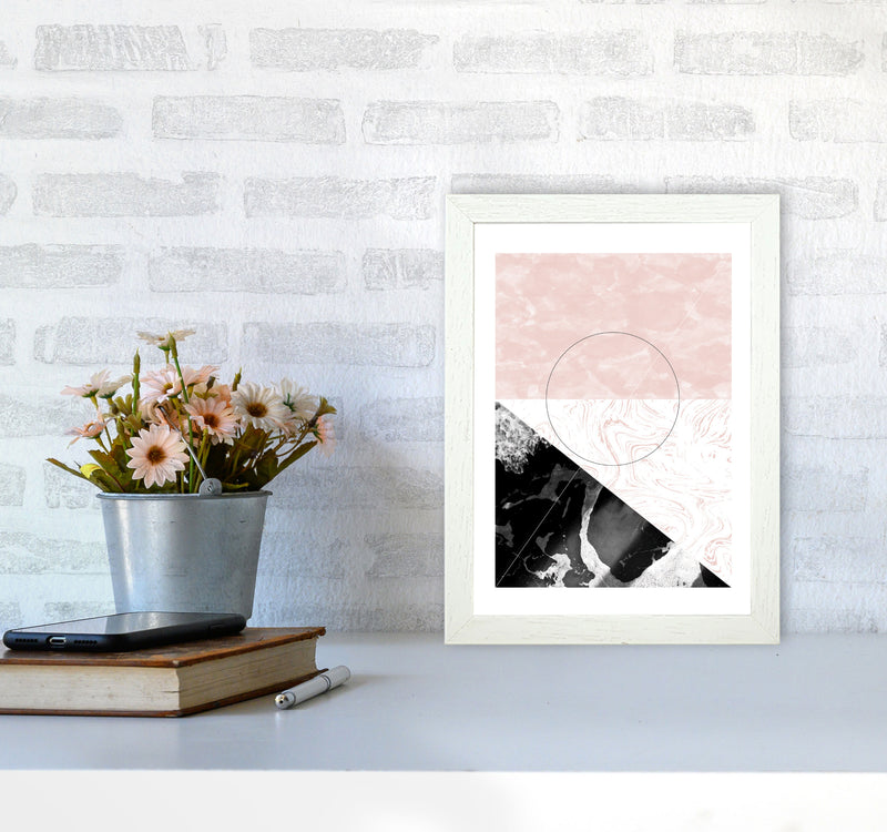 Black And Pink Marble Abstract Rectangle Shapes Modern Print A4 Oak Frame
