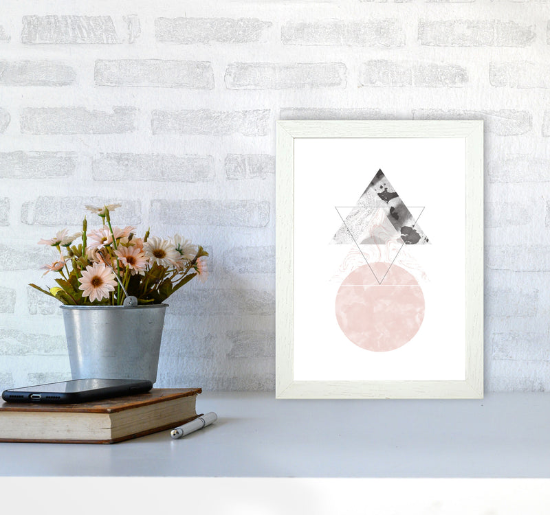 Black And Pink Marble Abstract Triangle And Circle Modern Print A4 Oak Frame