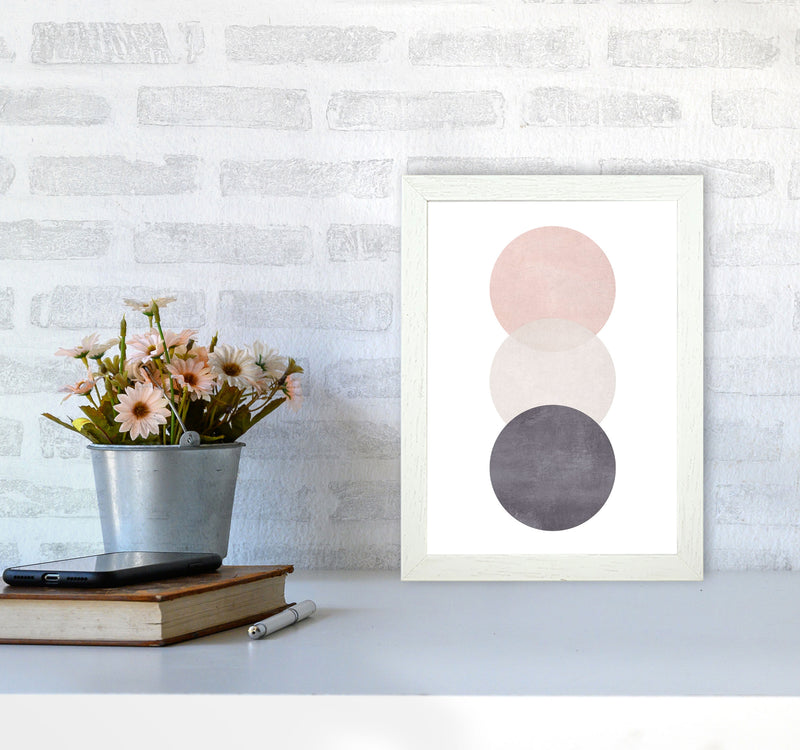 Cotton, Pink And Grey Abstract Circles Modern Print A4 Oak Frame