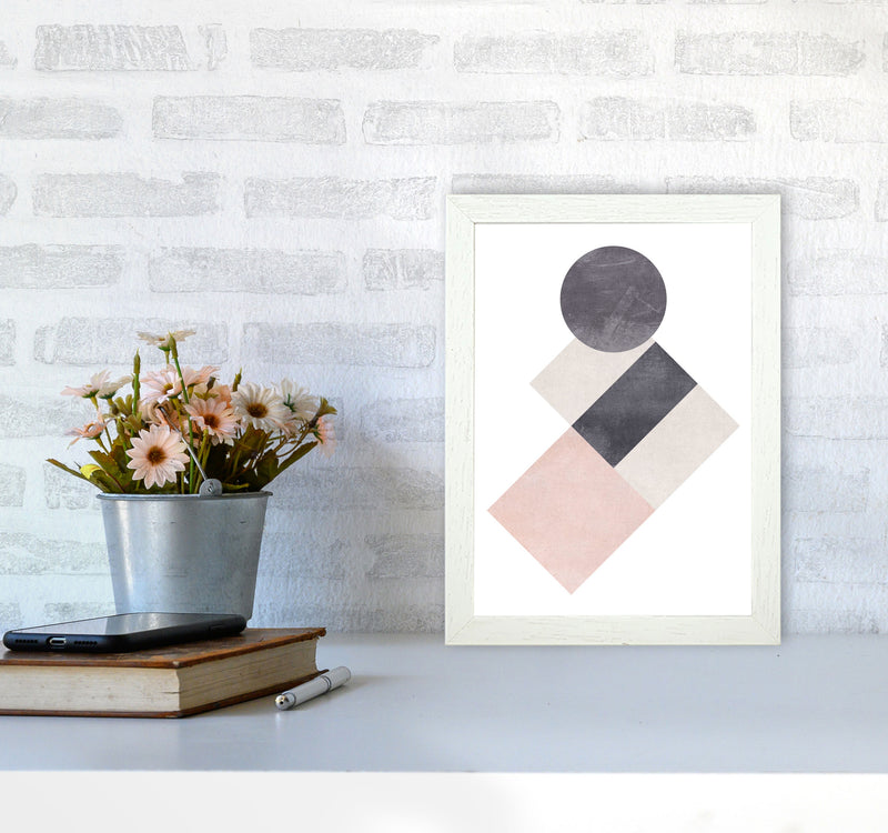 Cotton, Pink And Grey Abstract Squares And Circle Modern Print A4 Oak Frame