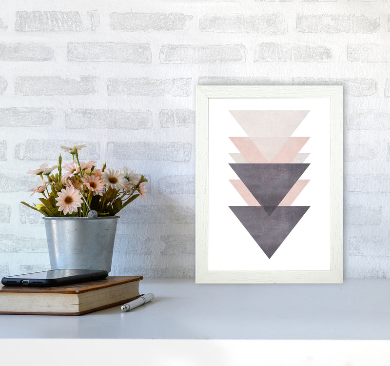 Cotton, Pink And Grey Abstract Triangles Modern Print A4 Oak Frame