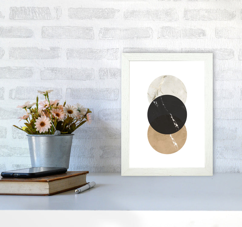 Gold, Beige And Black Marble Abstract Circles Modern Print A4 Oak Frame