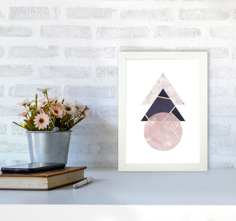 Pink And Navy Marble Abstract Triangles And Circle Modern Print A4 Oak Frame