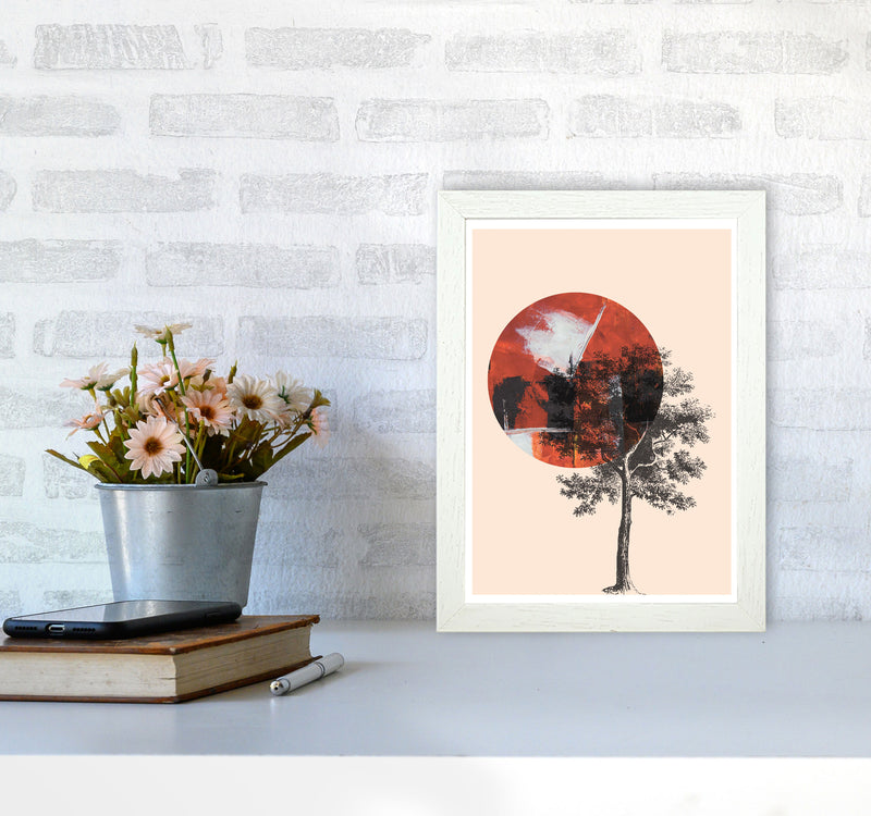 Red Sun And Tree Abstract Modern Print A4 Oak Frame