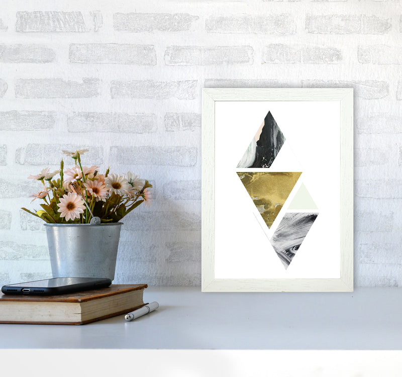 Textured Peach, Green And Grey Abstract Triangles Modern Print A4 Oak Frame