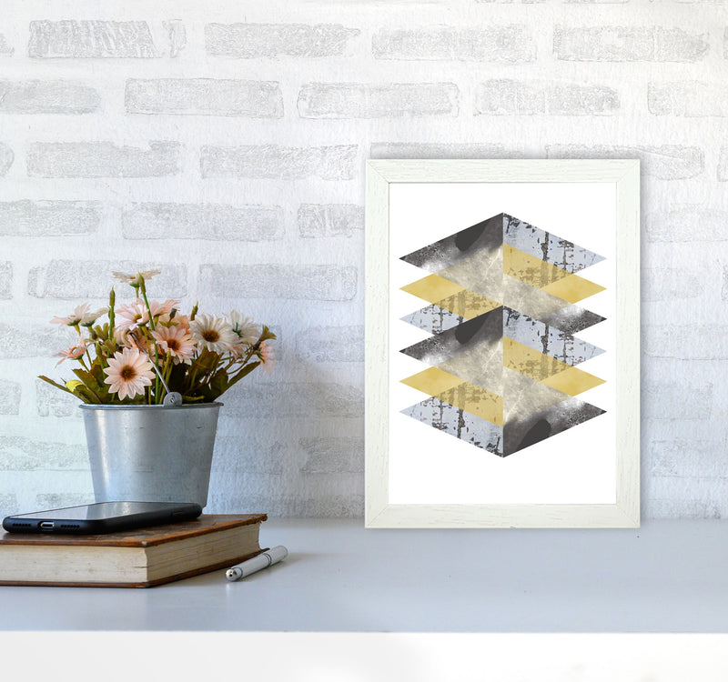 Scuff, Yellow And Grey Abstract Triangles Modern Print A4 Oak Frame