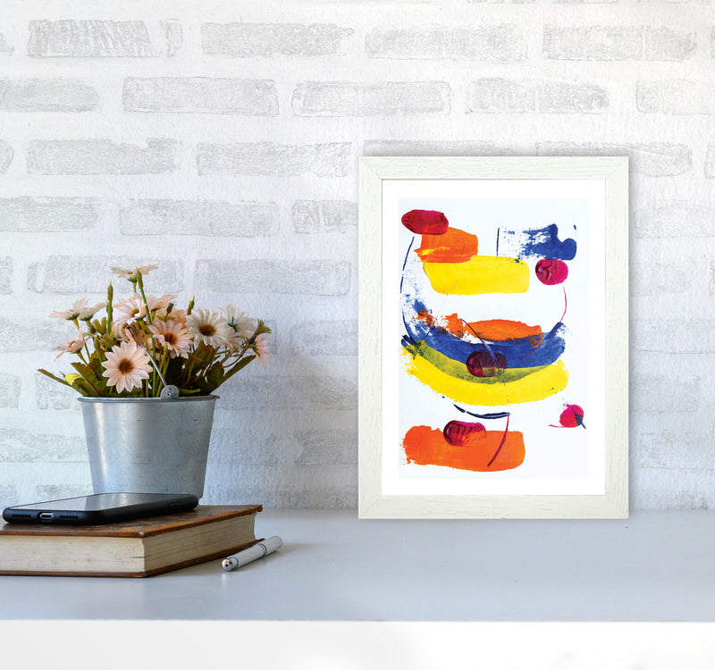 Bright Yellow, Blue and Red Abstract Paint Strokes Modern Print A4 Oak Frame