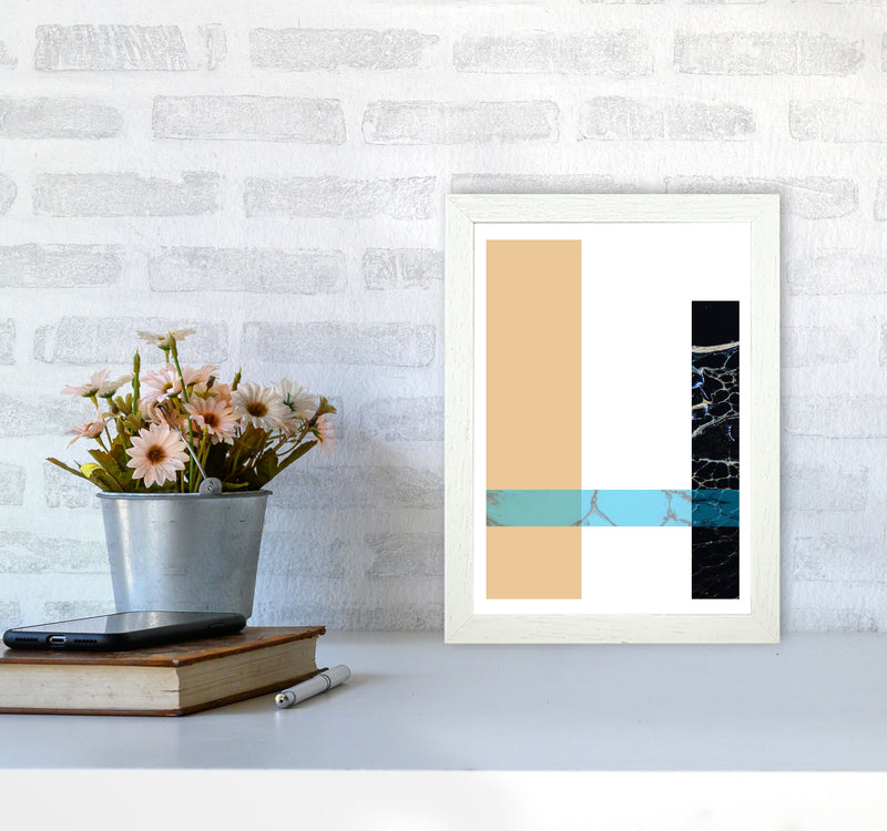 Blue Sand Abstract Rectangles Modern Print A4 Oak Frame