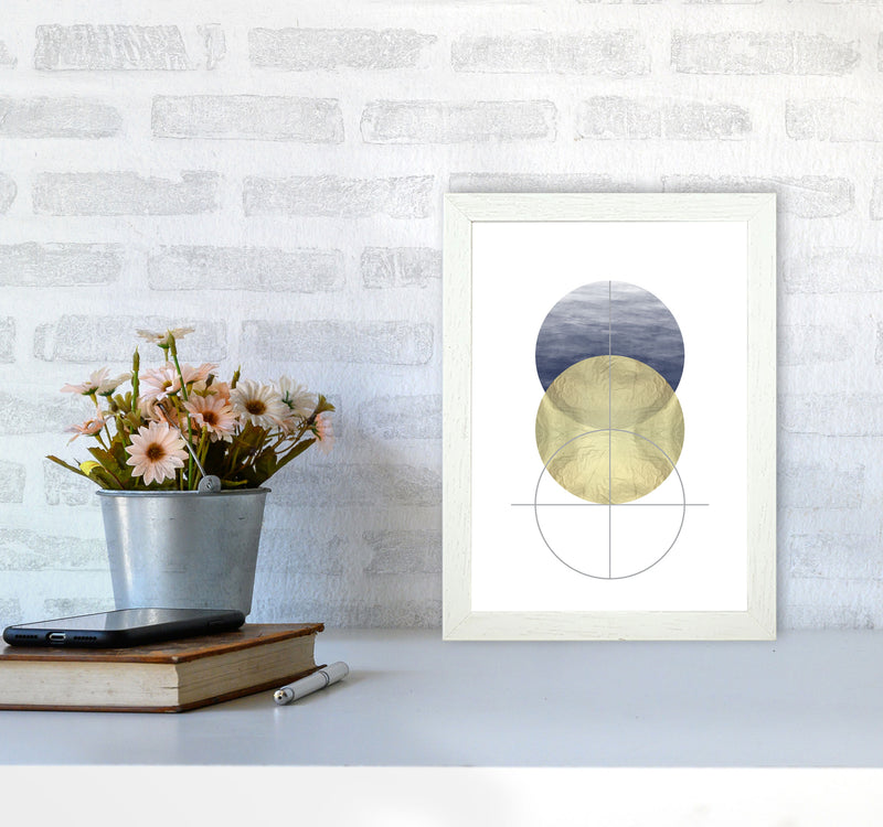Navy And Gold Abstract Circles Modern Print A4 Oak Frame
