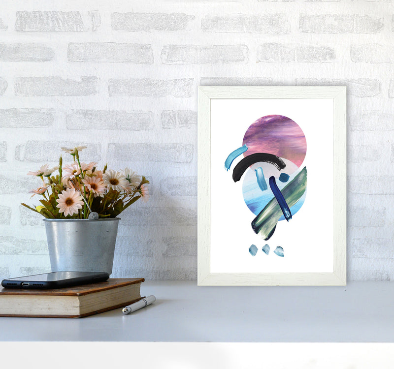 Purple And Blue Mixed Watercolour Abstract Modern Print A4 Oak Frame