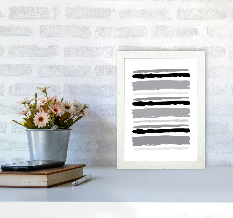 Black Contrast Abstract Stripes Modern Print A4 Oak Frame