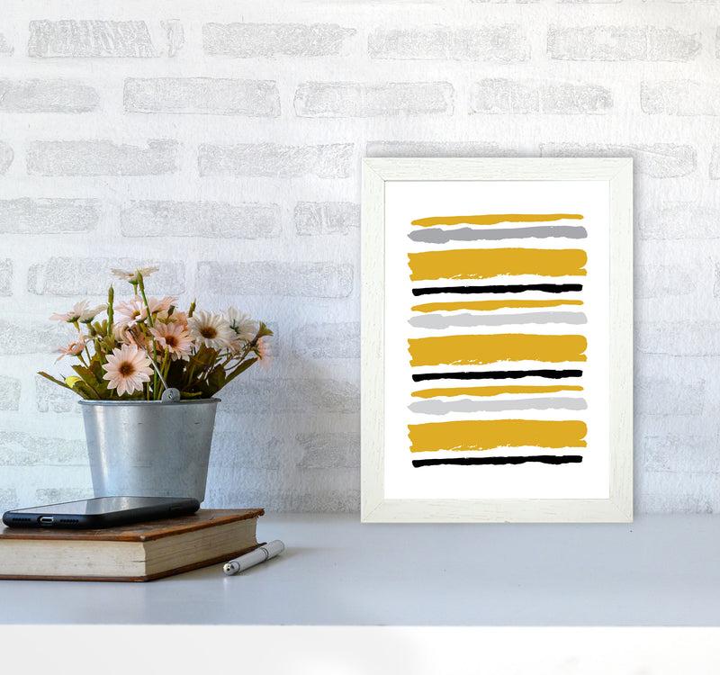Mustard Contrast Abstract Stripes Modern Print A4 Oak Frame
