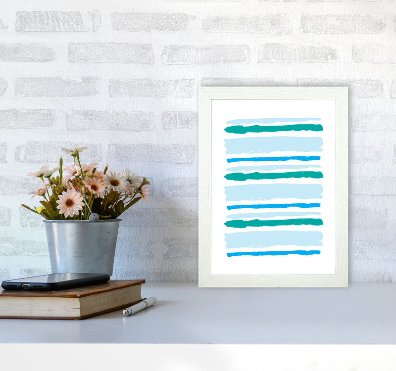 Blue Contrast Abstract Stripes Modern Print A4 Oak Frame