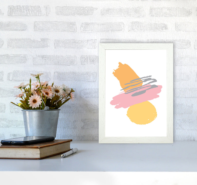 Pink And Orange Abstract Paint Shapes Modern Print A4 Oak Frame