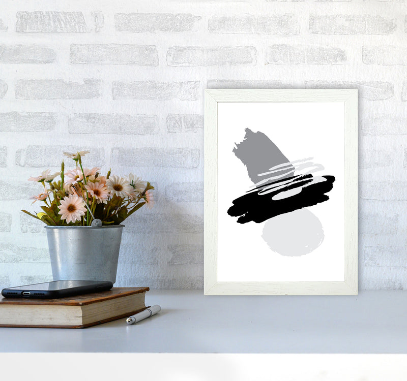 Black And Grey Abstract Paint Shapes Modern Print A4 Oak Frame