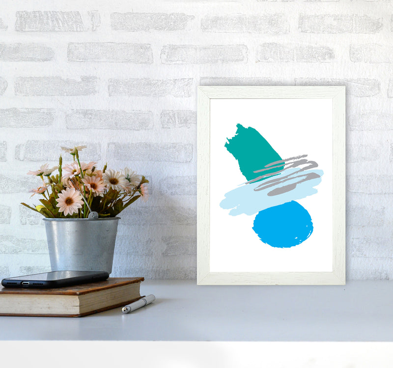 Blue And Teal Abstract Paint Shapes Modern Print A4 Oak Frame