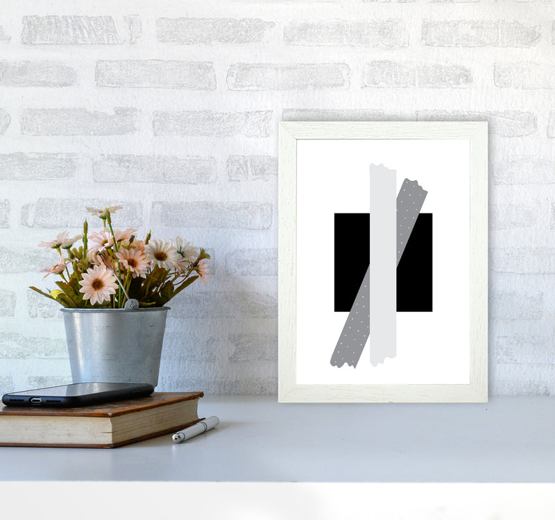 Black Square With Grey Bow Abstract Modern Print A4 Oak Frame