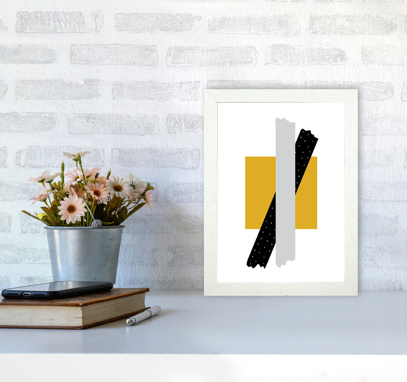 Yellow Square With Grey And Black Bow Abstract Modern Print A4 Oak Frame
