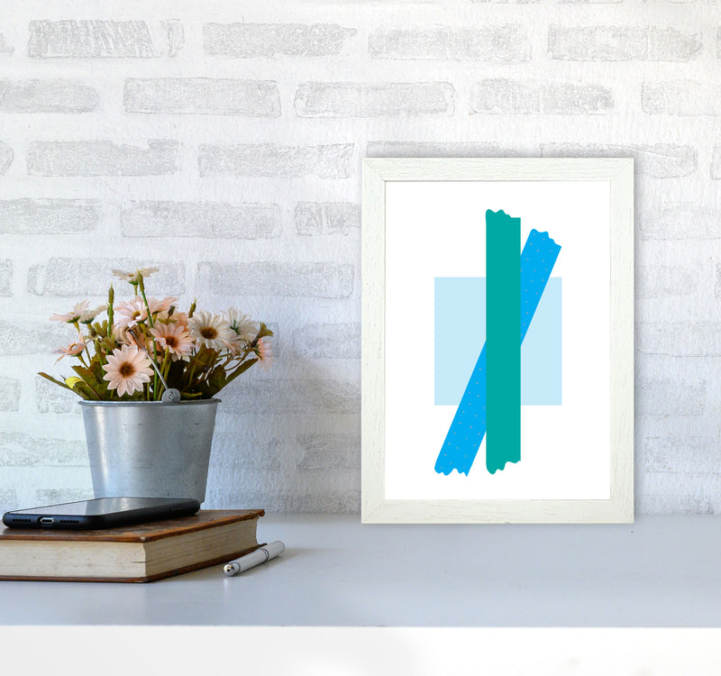 Blue Square With Blue And Teal Bow Abstract Modern Print A4 Oak Frame