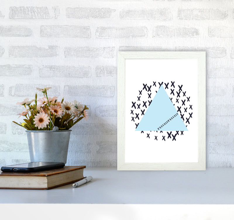 Blue Triangle With Crosses Abstract Modern Print A4 Oak Frame