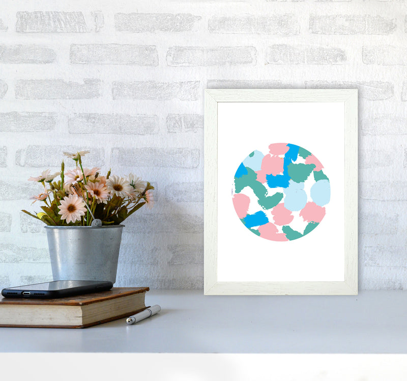 Pink And Green Paint Splodge Circle Abstract Modern Print A4 Oak Frame