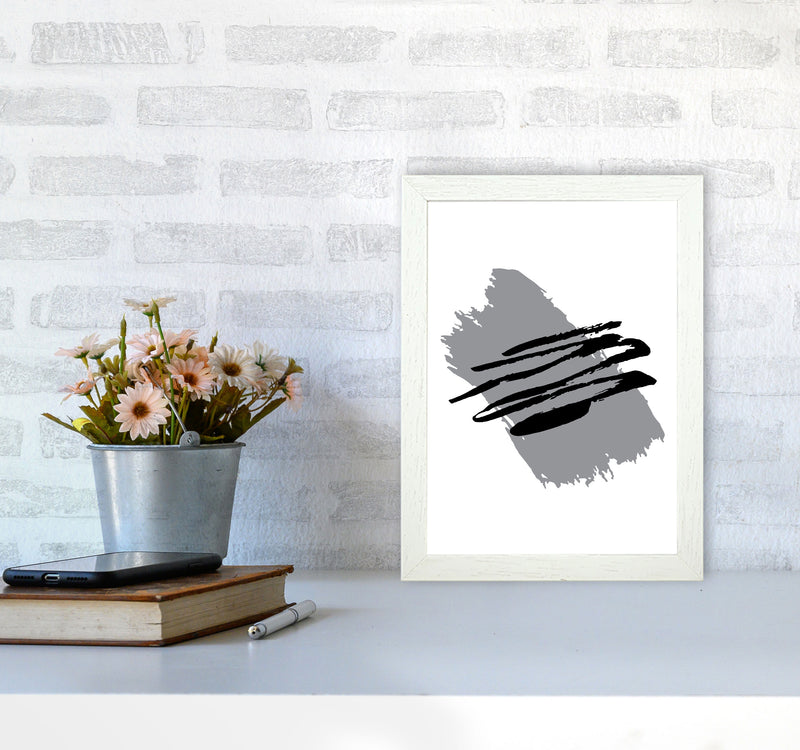 Grey Jaggered Paint Brush Abstract Modern Print A4 Oak Frame