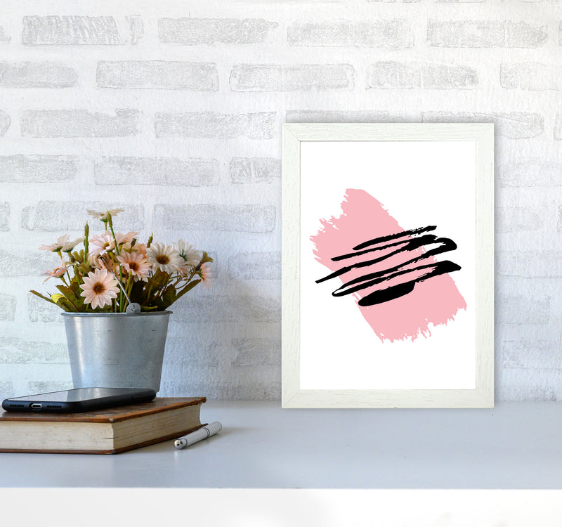 Pink Jaggered Paint Brush Abstract Modern Print A4 Oak Frame