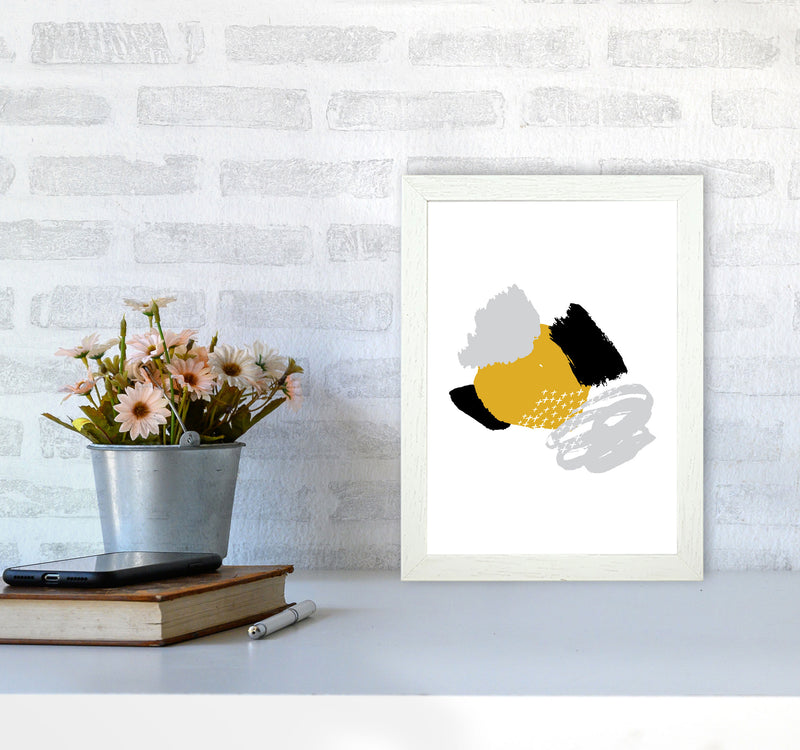 Mustard And Black Mismatch Abstract Modern Print A4 Oak Frame