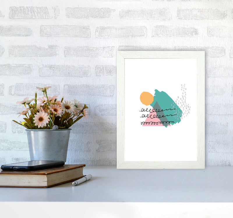Pink And Teal Mountain Sun Abstract Modern Print A4 Oak Frame