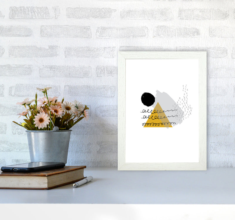 Mustard And Black Mountain Sun Abstract Modern Print A4 Oak Frame